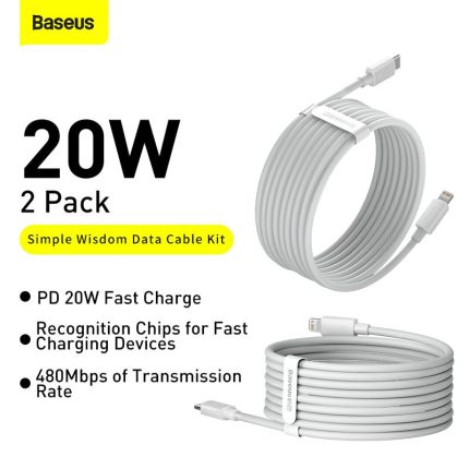 Baseus TZCATLZJ-02 2x Set USB Type C-Lightning Cable Fast Charging 20 W 1.5m White