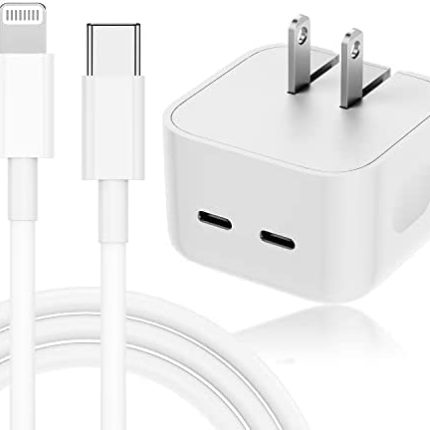 2 Pin (Us Pin) 50w Usb-C+C Power Adapter With Usb-C To Lightening Cable