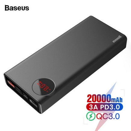 Baseus Mulight 20000mAh Power Bank USB PD Fast Charging Powerbank Quick Charge 3.0 External Battery