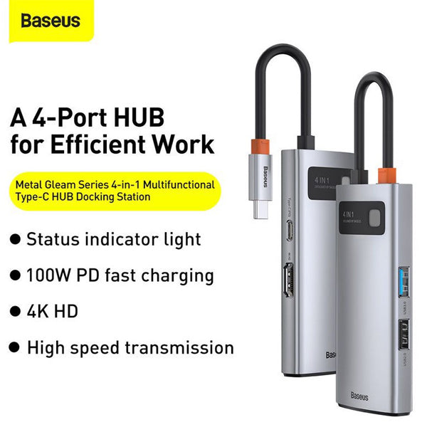 Baseus Metal Gleam Series 4-In-1 Multifunctional Type-C HUB Docking Station Gray CAHUB-CW0G