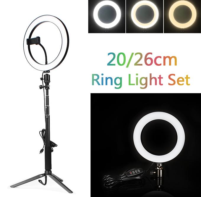 20CM-26CM LED Ring Light 24W Photo Studio Light Photography Dimmable Video For smartphone With Tripod Selfie Stick & Phone Holder (big stand)