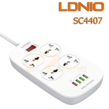 LDNIO SC4407 Power Strip With 4 Socket Outlets and 4 USB Port + Overload Protection QC 3.0 - White