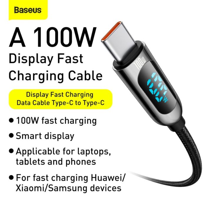 Baseus Type-C To Type-C 100W Display Fast Charging Data Cable -1m