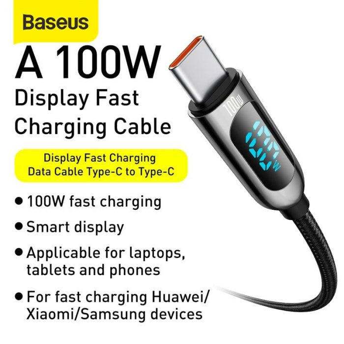 Baseus Digital Display Type C Fast Charging Data Cable 5A 2m