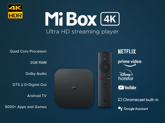Xiaomi Mi Box 4K HDR Android 9.0 TV Streaming Media Player and Google Assistant Remote Smart TV Mi Box S