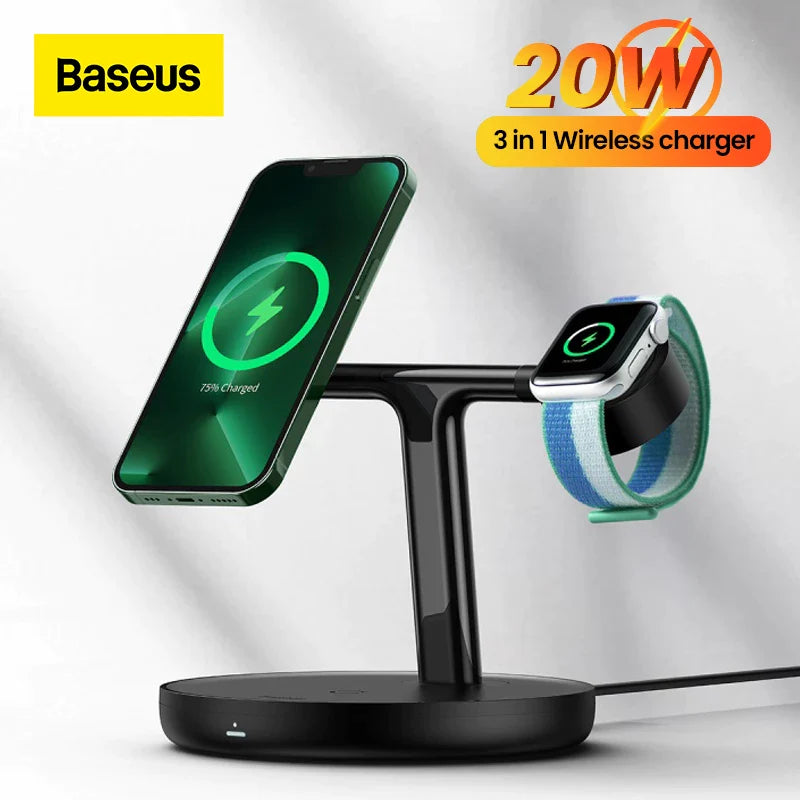 Baseus Swan 3 in 1 Magnetic Wireless Charger Stand 20W for iPhone