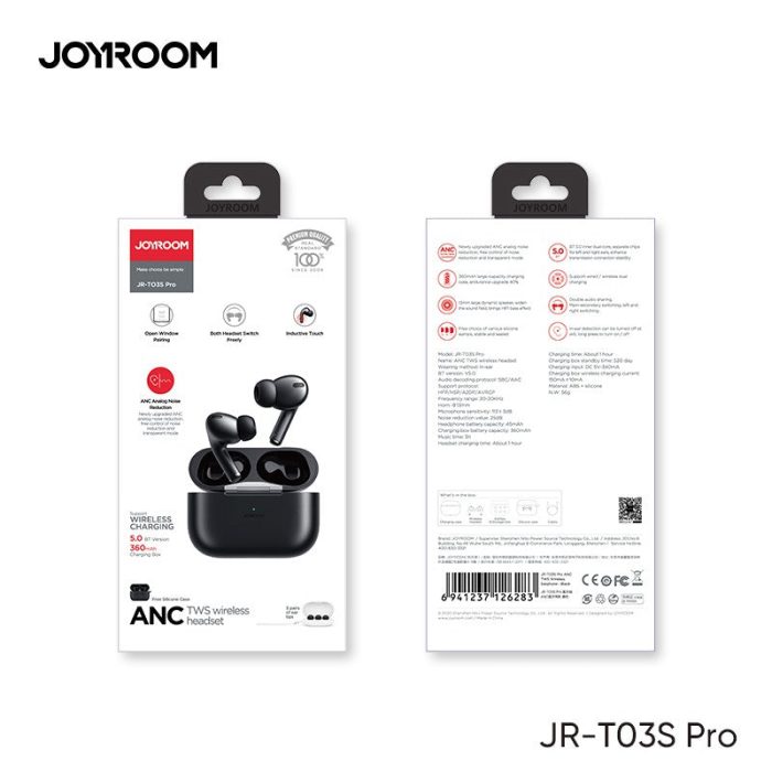JOYROOM JR-T03S Pro Airpods Pro - ANC – 360mAh New Upgraded TWS Wireless Bilateral Bluetooth Earbuds