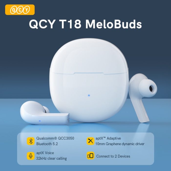 QCY T18 Wireless Earphones Bluetooth 5.2 Earbuds QCC3050 aptX