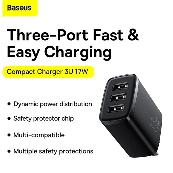 Baseus Compact Charger 3USB 17W CN