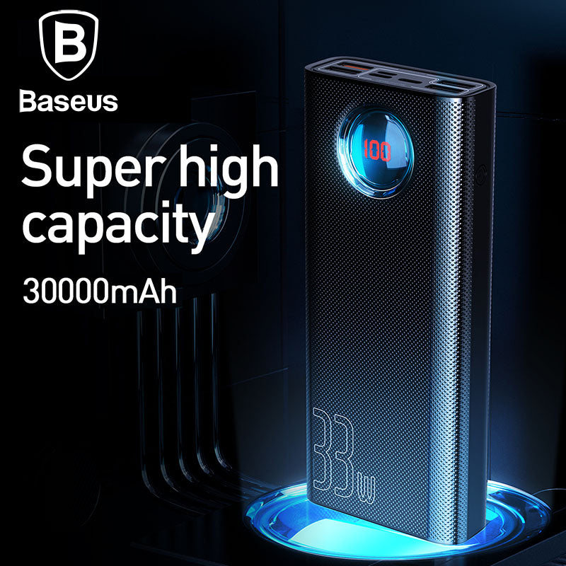 Baseus Amblight 30000mAh Power Bank Quick Charge 3.0 USB C PD Fast Charging Powerbank Portable External Battery Charger