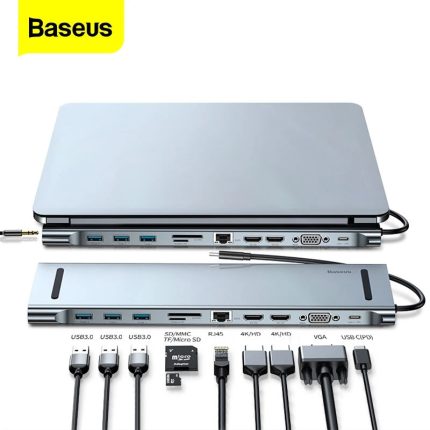 Baseus Enjoyment MacBook - Notebook Stand HUB USB Typ C PD - VGA - HDMI - RJ45 - USB 3.0 - SD, TF, Micro SD Card Reader Dark For MacBook - PC Gray