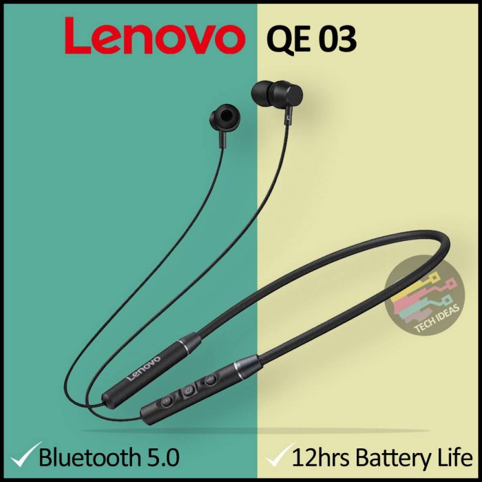 Lenovo QE03 Neckband Wireless Bluetooth 5.0 Earphones with Microphone Waterproof