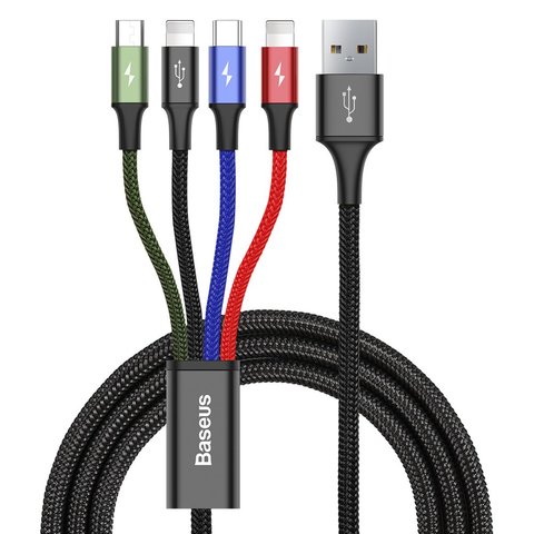 Baseus CA1T4-A01 Fast 4-in-1 Cable For lightning(2)+Type-C+Micro 3.5A 1.2M Black