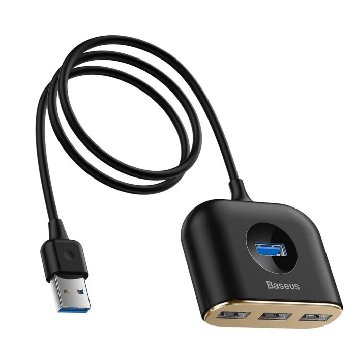 Baseus  CAHUB-AY01 4 in 1 Square Round USB HUB Adapter (USB3.0 TO USB3.0*1+USB2.0*3) 1m- BLACK