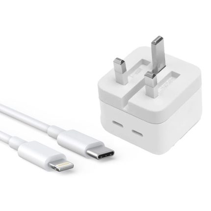 3 Pin (Uk Pin) 50w Usb-C+C Power Adapter With Usb-C To Lightening Cable