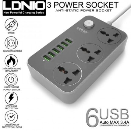 LDNIO SC3604 10A Power Strip 6 USB 3 Universal Socket With Overload Protector Circuit Breaker Switch Outlet Extend