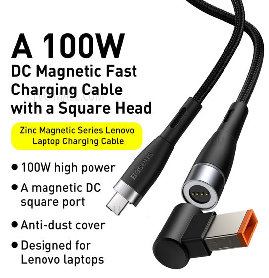 Baseus Zinc Magnetic Series 100W Type-C To DC Square Port Cable For Lenovo Laptop