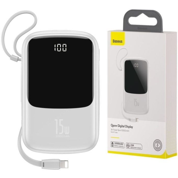 Baseus Q Pow Mini 10000mAh Power Bank With IP Cable Digital Display 3A Quick Charge For iPhone External Battery Powerbank For Samsung