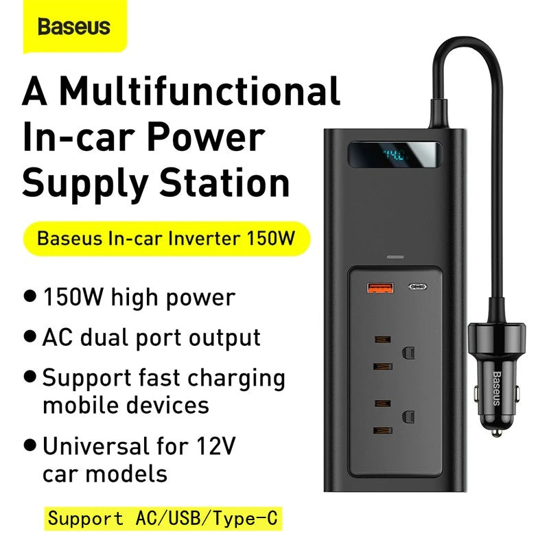 Baseus CRNBQ-01 Car Power Inverter 150W Cigarettes Lighter Input Inverter