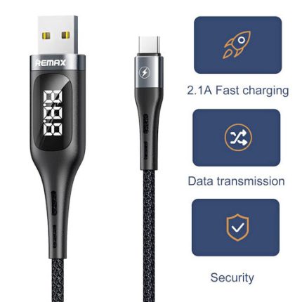 Remax  RC-096a Intelligent Digital Data USB – USB Type C Cable Overcharge Protection Programmable Timer 2,1 A 1,2 M Black