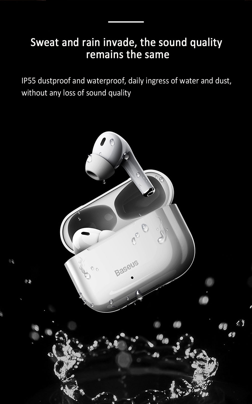 Baseus W3 TWS True Wireless Bluetooth Touch Earbuds Headphone Sound Control Waterproof Sports Noise Reduction Earphone Talking Long Standby Single Binaural Hi-Fi Audio Gaming Headset - Silk White