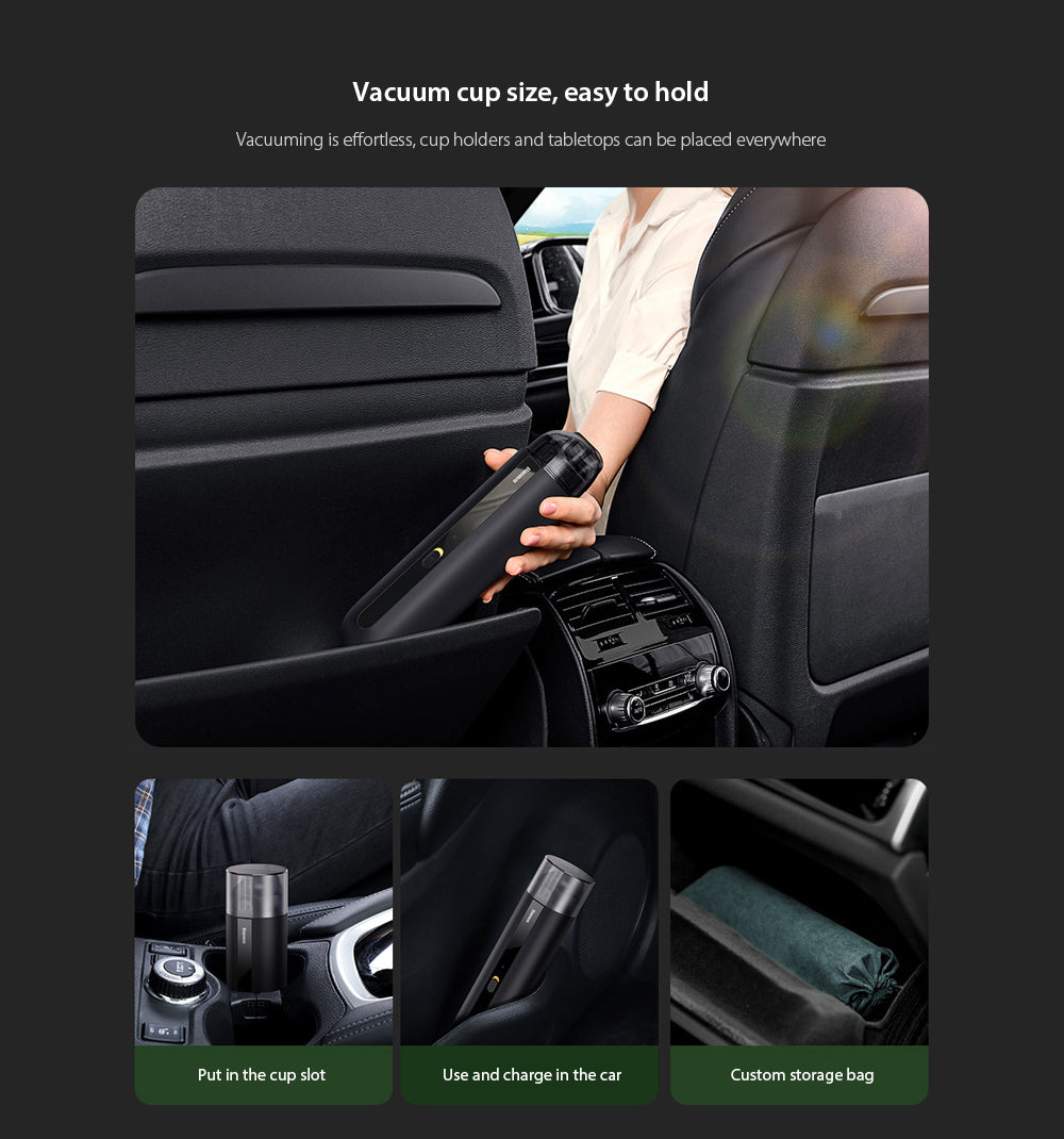 Baseus CRXCQA2 Mini Car Vacuum Cleaner Vacuum cup size, easy to hold