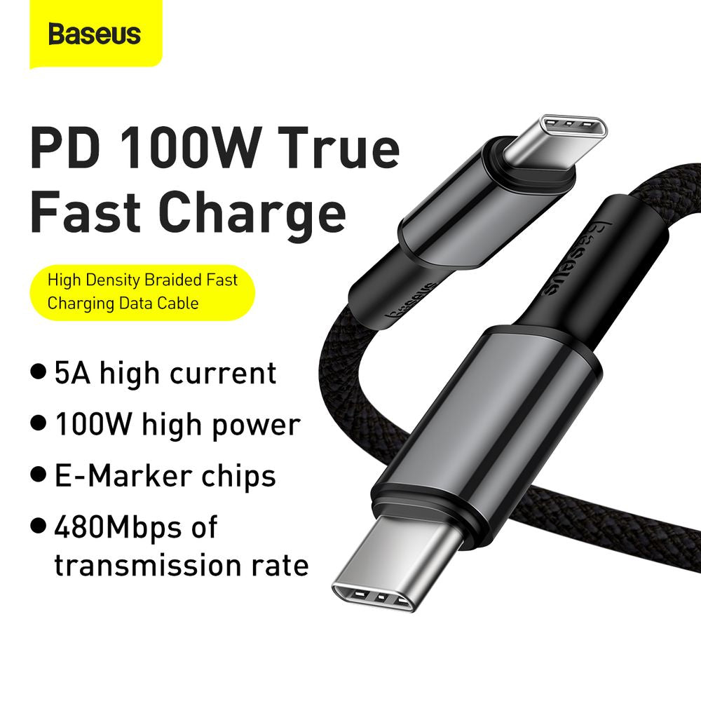 Baseus Type-C - Type-C cable High Density Braided Fast charge/data 100W(20V/5A) 2m Black (CATGD-A01)
