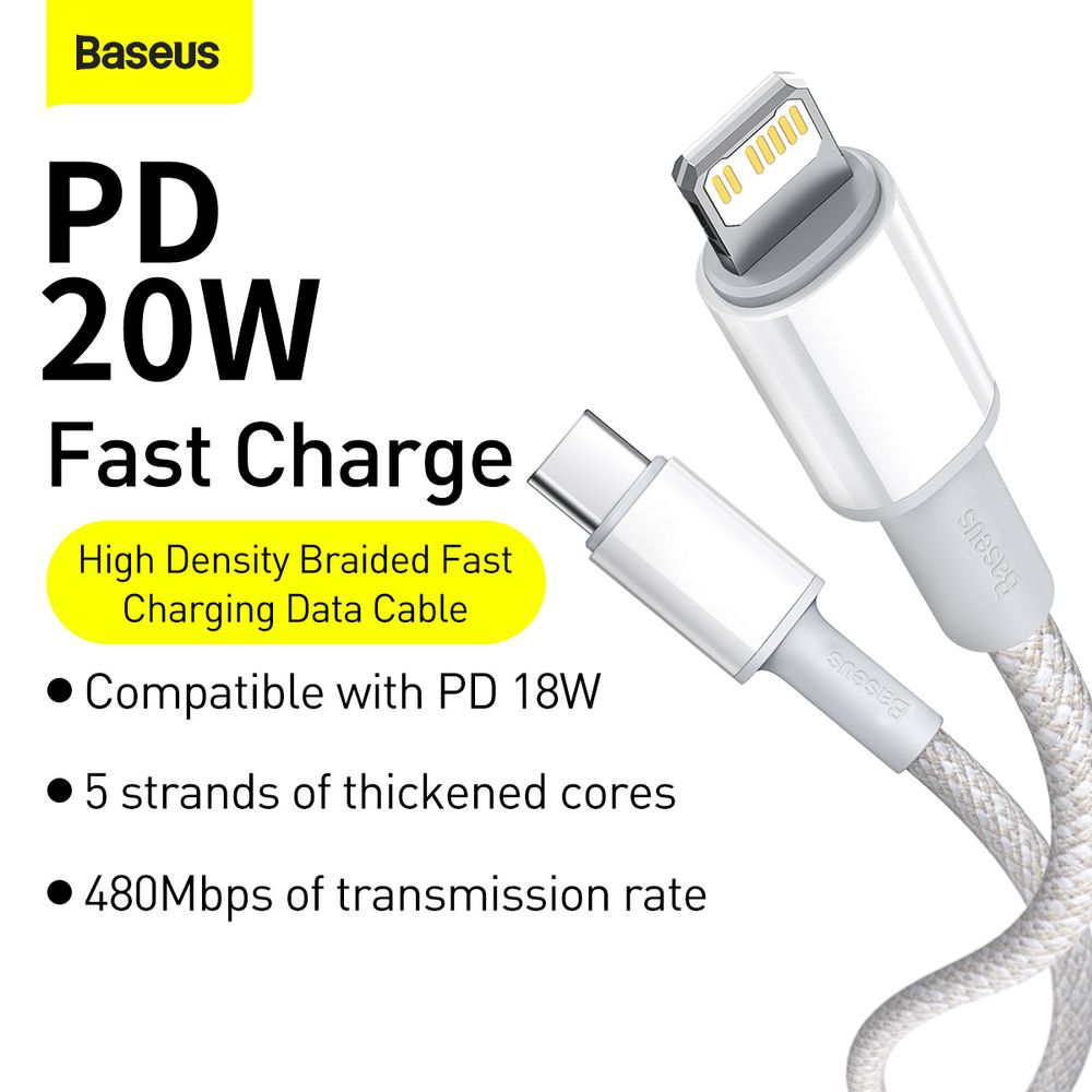 Baseus Type-C - Lightning High Density Braided Fast charging cable PD 20W  2m White (CATLGD-A02)
